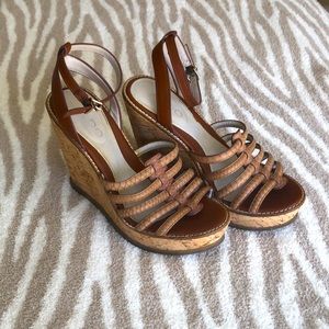 Tan wedge sandals. Size 8.5.  Aldo.